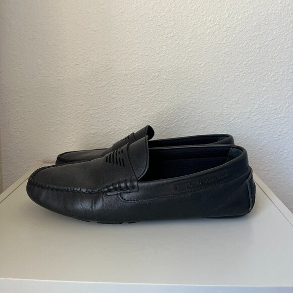 Emporio Armani Men\'s Black Leather Driver Loafers Shoes Size 8